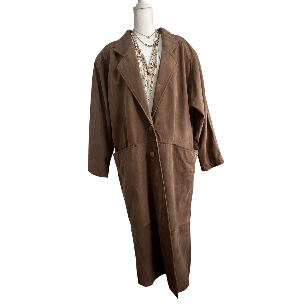 Sea Dream Leather Slouchy Long  Duster Coat Brown Oversized‎ Hippie Vtg 90s READ